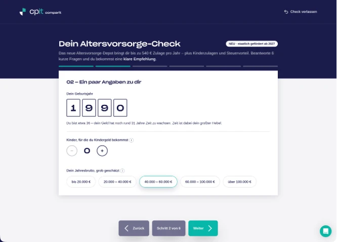 cpit.AVDCHECK: geführte Klickstrecke zur Ermittlung der persönlichen Angaben
