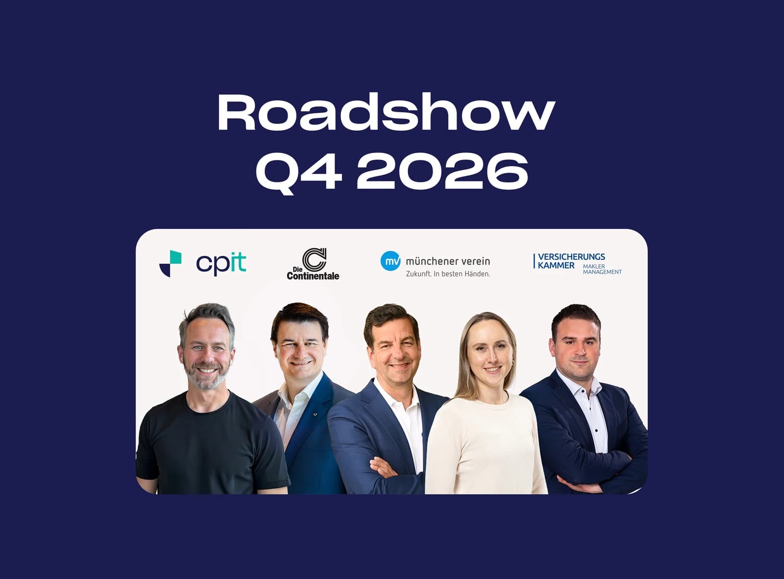 comparit Roadshow Q4 2026 mit den Referenten von comparit, Continentale, Münchener Verein, Versicherungskammer und Sarah Ledermann