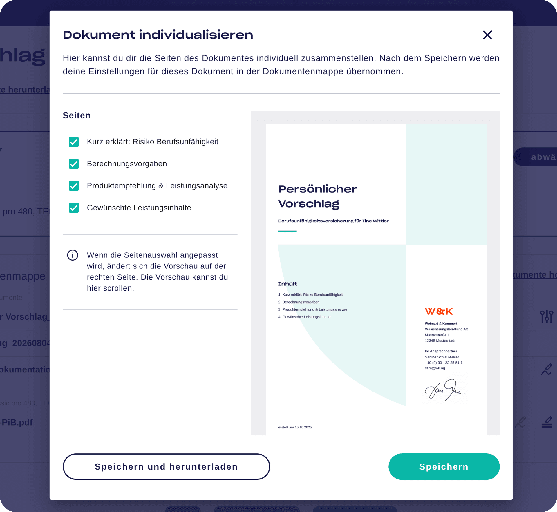 Persönlicher Vorschlag – Live-Vorschau